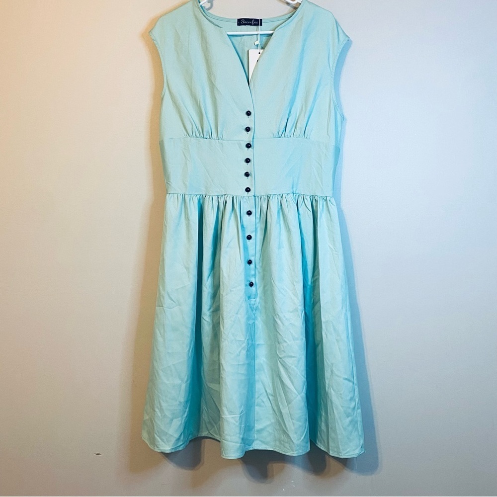 NWT Retro Vintage Inspired Chic Mint Green Sleeveless Midi Dress - Picture 4 of 11